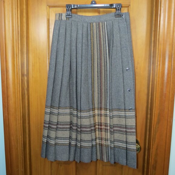 VTG Michael Barry Pleated Skirt Grey/Tan/Black Poly/Wool Size 10 - Picture 1 of 8